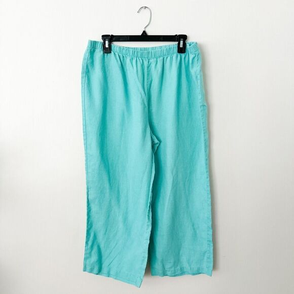 Hot Cotton Linen Outfit Set Blouse Crop Pants Blue Lagenlook Size XL Artsy - Picture 6 of 14